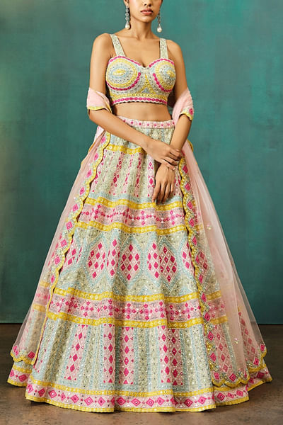 Ivory embroidered lehenga set