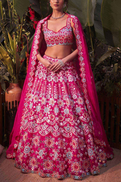 Magenta pink floral lehenga set
