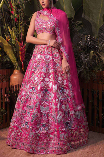 Pink embellished lehenga set