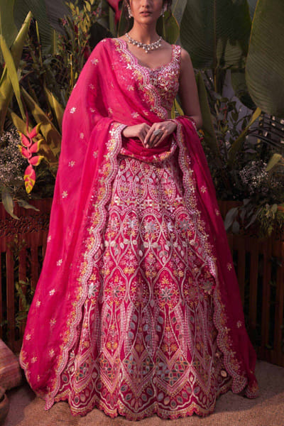 Pink floral lehenga set