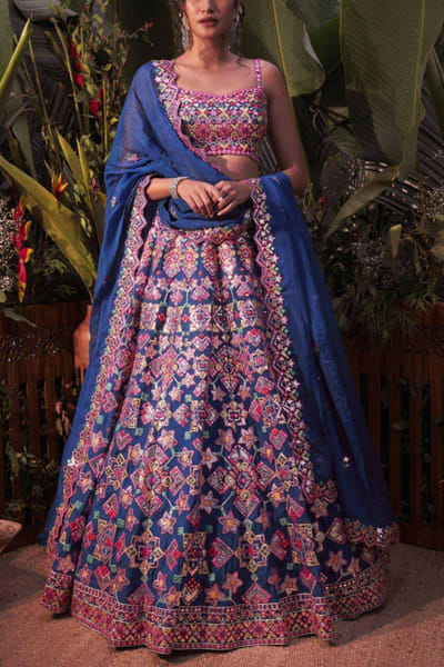 Royal blue embellished lehenga set