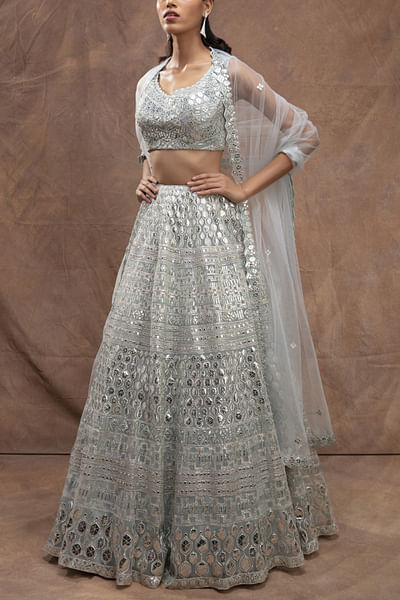 Blue goemetric embroidered lehenga set
