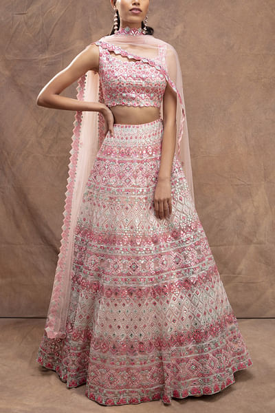 Pink floral embroidered lehenga set