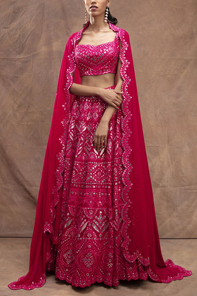 Magenta embroidered lehenga set