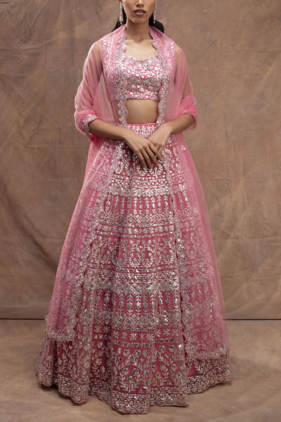 Coral embroidered lehenga set