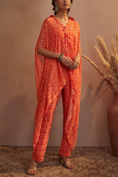 Orange ikat kaftan pant set