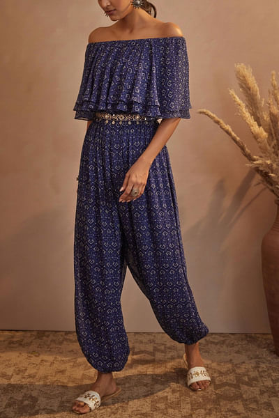 Off shoulder jumpsuit and cape