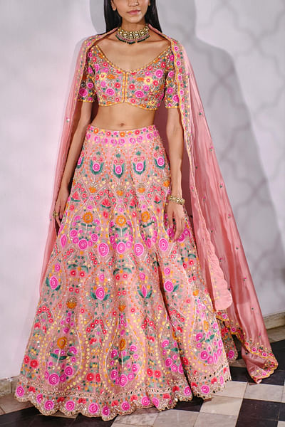 Peach embroidered lehenga set