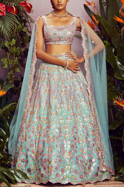 Mint floral embroidered lehenga set