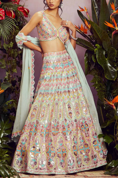 Mint floral lehenga set