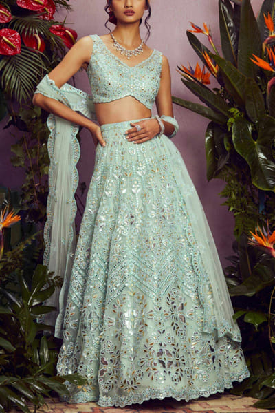 Mint green embellished lehenga set