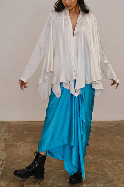 Asymmetrical blouse and trousers