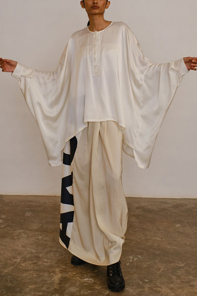Silk asymmetric blouse and skirt