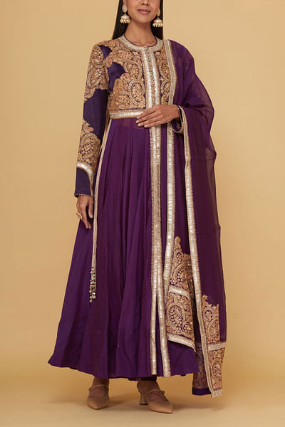 Purple embellished kurta set