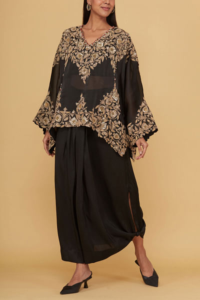 Black embroidered short kurta skirt set