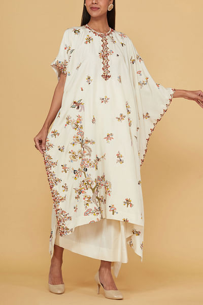 Ivory bird motif kaftan skirt set