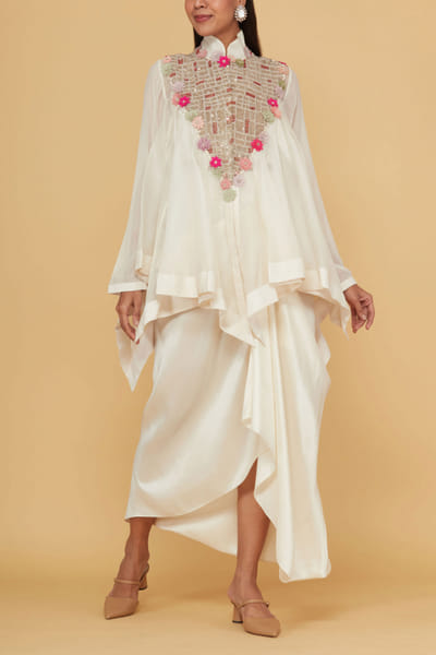 Ivory embellished trapeze skirt set