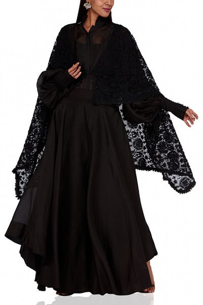 Black shirt and shawl drape set