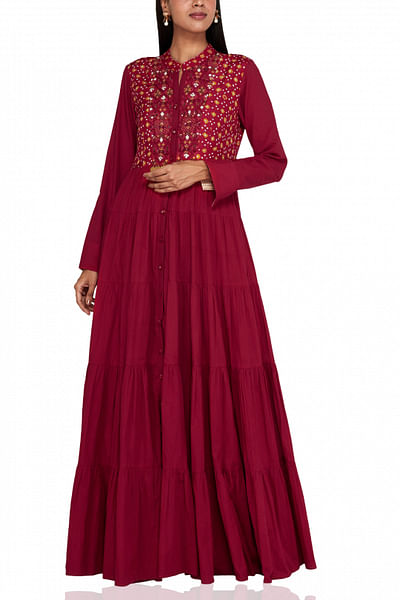 Red embroidered maxi