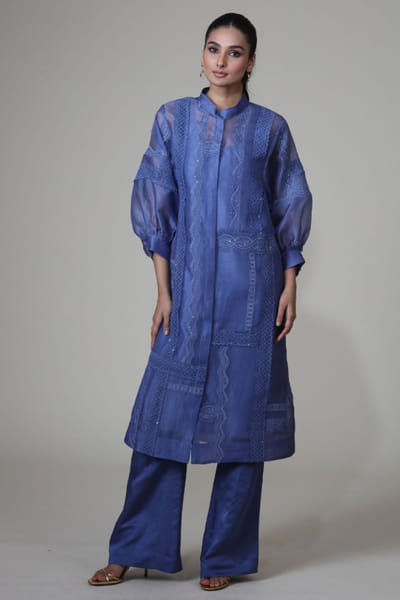 Blue lace organza jacket