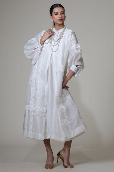 Ivory lace organza jacket set
