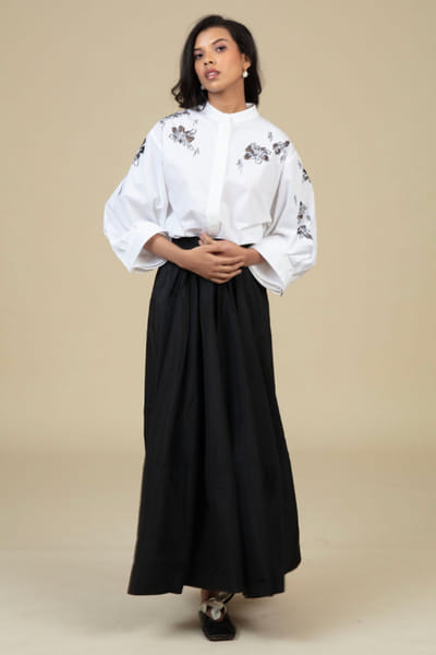 White cutwork cotton shirt