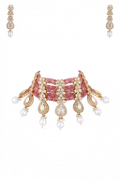 Pink beaded choker set