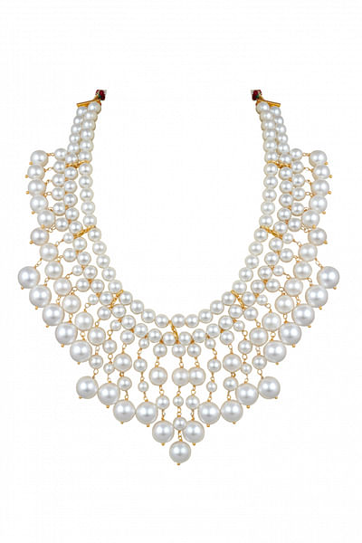 White pearl embellished necklace