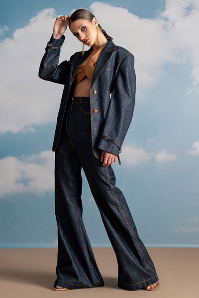 Indigo denim pant suit