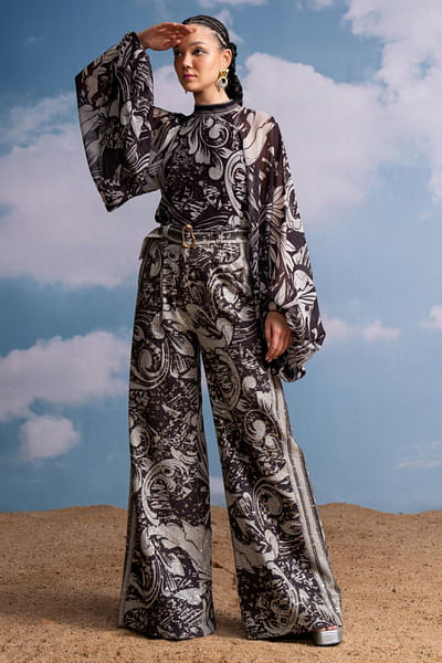 Chocolate brown swirl printed pants