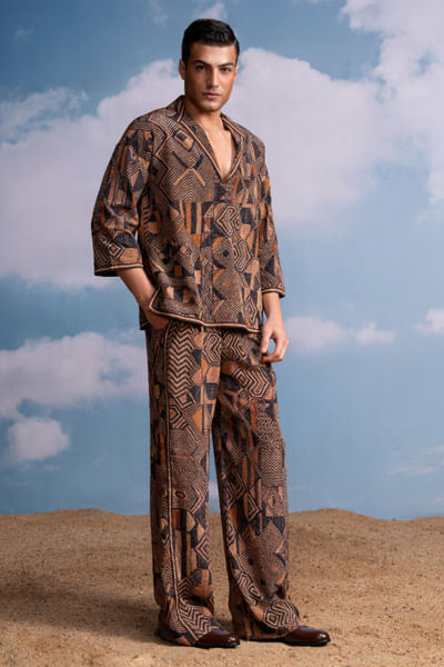 Brown geometric printed co-ords