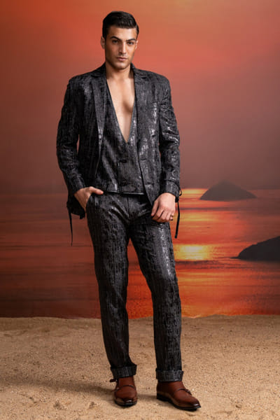 Charcoal textured pant suit set