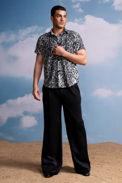 Grey animal skin printed sequinned shirt