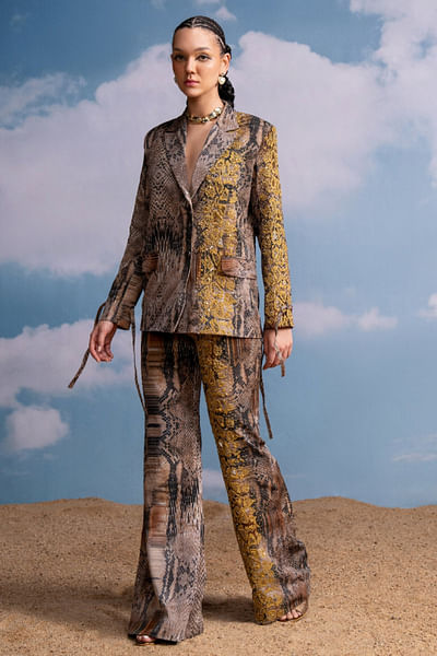 Brown python printed pant suit