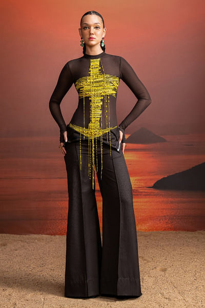 Dark brown pinstriped pants