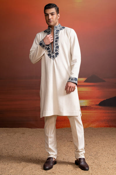 Ivory floral embroidered kurta set