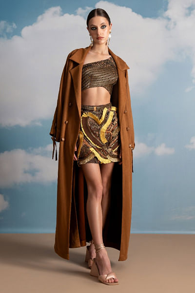 Brown suede trench coat