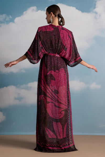 Nikita Mhaisalkar Fuchsia pink floral printed kaftan dress NIKAPR25D123218