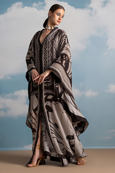 Chocolate brown swirl printed kaftan