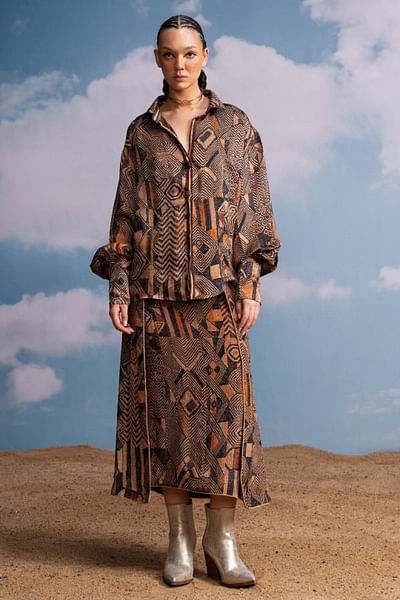 Brown geometric printed shirt