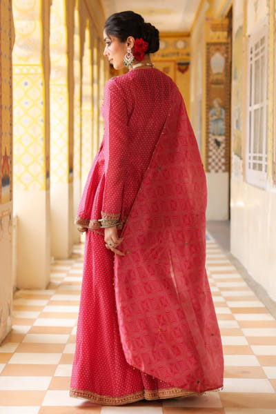 Niti Bothra Pink print embroidered angrakha sharara set NITNOV25D137836
