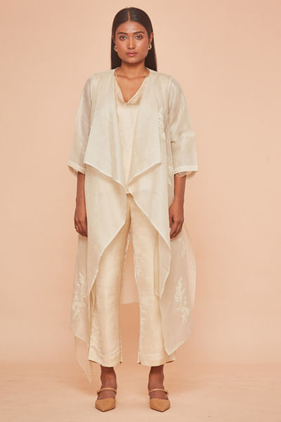 Beige layered jacket set