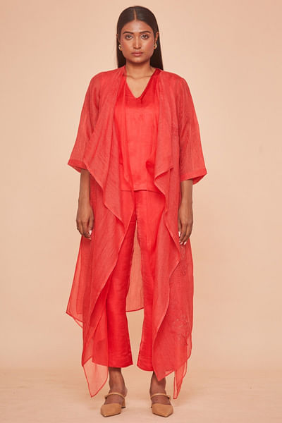 Red layered jacket set