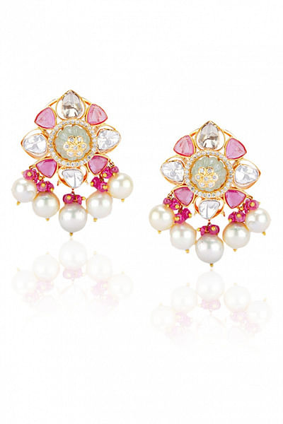 Polki and gem stone floral studs