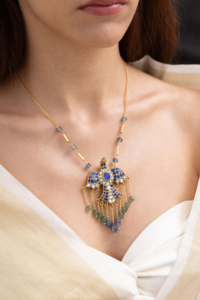 Blue stone embellished necklace