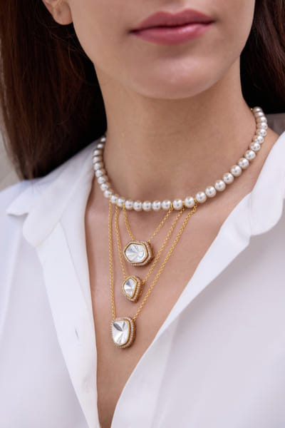 Gold stone embellished layered necklace