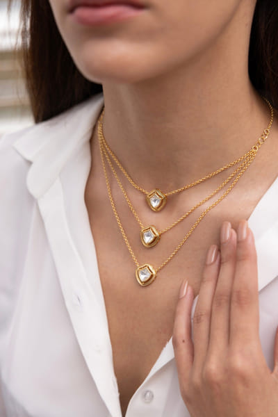 Gold stone embellished layered necklace
