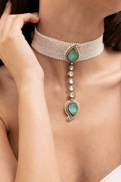 Sea green stone embellished necklace