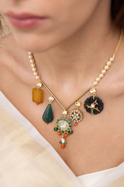 Multicolour stone embellished necklace