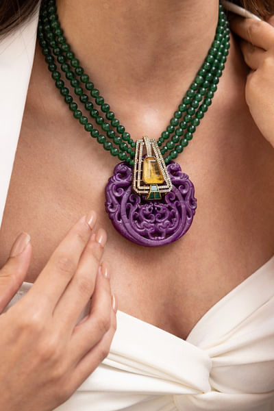 Multicolour beaded pendant necklace